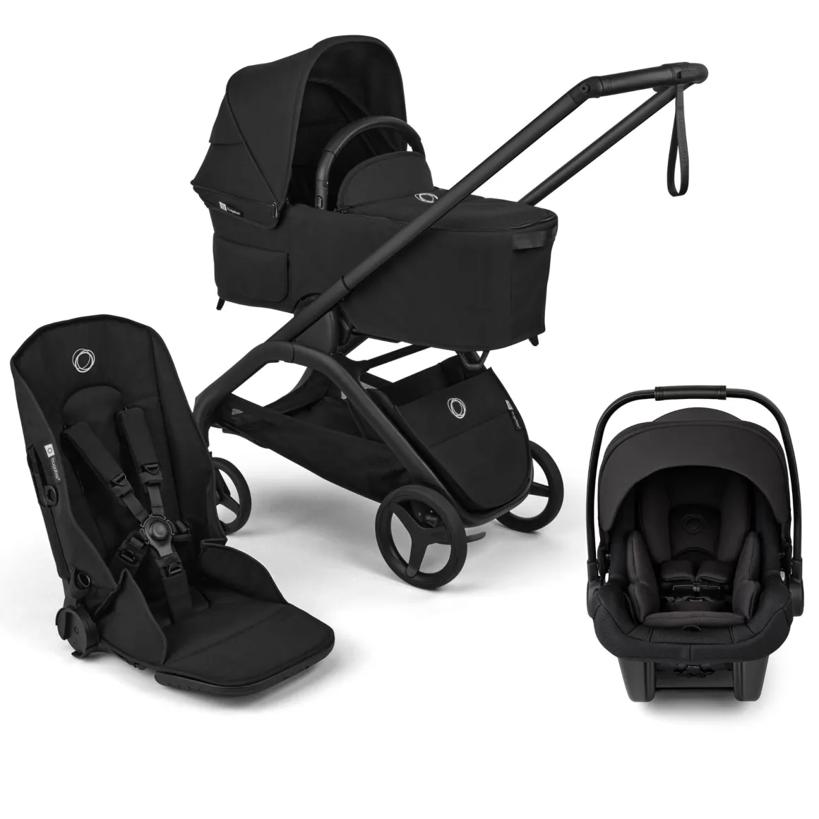 Bugaboo Dragonfly Plus Seat & Bassinet Complete Stroller + Turtle Air Shield Travel System Bundle - Black / Heritage Black / Black