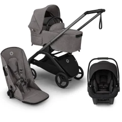 Bugaboo Dragonfly Plus Seat & Bassinet Complete Stroller + Turtle Air Shield Travel System Bundle - Graphite / Grey Melange / Black