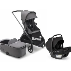 Bugaboo Dragonfly Stroller + Bassinet + Turtle Air Shield Travel System Bundle - Graphite / Grey Melange / Grey Melange / Black