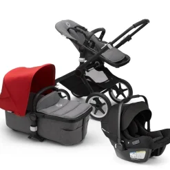 Bugaboo Fox2 Complete Stroller + Turtle Air Shield Travel System Bundle - Black/Grey Melange/Red / Black