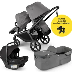 Bugaboo Kangaroo All-Position Newborn Double Stroller + Turtle Air Shield By Nuna Travel System Bundle - Black / Moon Grey / Moon Grey