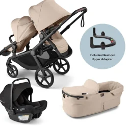 Bugaboo Kangaroo Complete All-Position Double + Turtle Air Shield Travel System Bundle - Desert Taupe