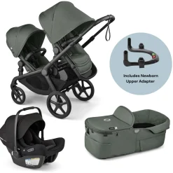 Bugaboo Kangaroo Complete All-Position Double + Turtle Air Shield Travel System Bundle - Forest Green