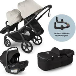 Bugaboo Kangaroo Complete All-Position Double + Turtle Air Shield Travel System Bundle - Misty White
