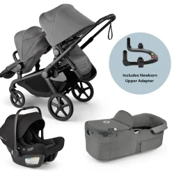 Bugaboo Kangaroo Complete All-Position Double + Turtle Air Shield Travel System Bundle - Moon Grey