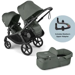 Bugaboo Kangaroo Complete All-Position Double Stroller + Bassinet Bundle - Forest Green