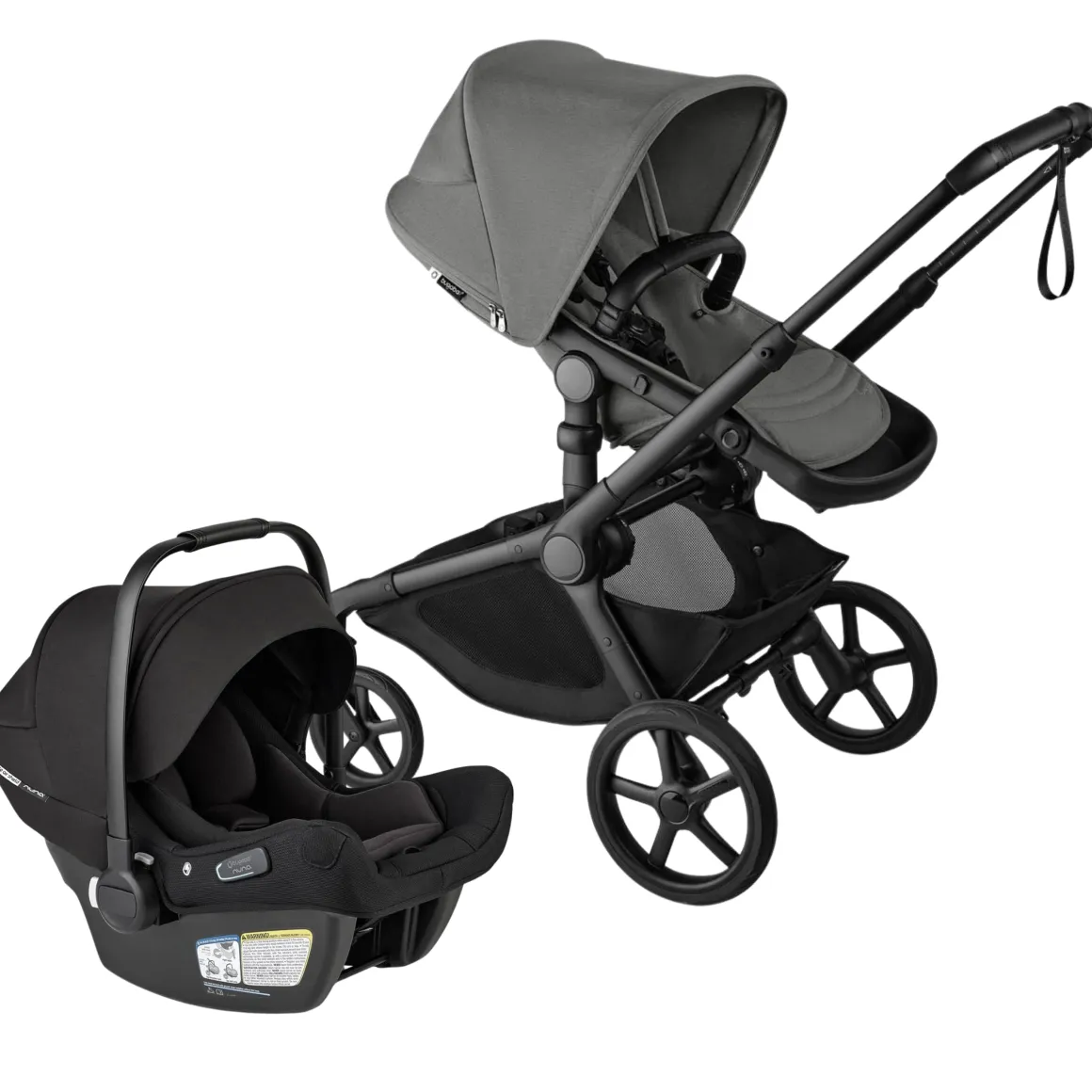 Bugaboo Kangaroo Complete Stroller + Turtle Air Shield By Nuna Travel System Bundle - Black / Moon Grey / Moon Grey / Black