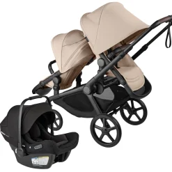 Bugaboo Kangaroo Double Seat Stroller + Turtle Air Shield by Nuna Travel System Bundle - Black / Desert Taupe / Desert Taupe