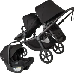 Bugaboo Kangaroo Double Seat Stroller + Turtle Air Shield by Nuna Travel System Bundle - Black / Midnight Black / Midnight Black