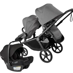 Bugaboo Kangaroo Double Seat Stroller + Turtle Air Shield by Nuna Travel System Bundle - Black / Moon Grey / Moon Grey