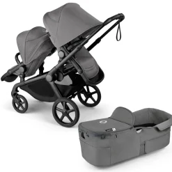 Bugaboo Kangaroo Double Stroller Bundle - Black / Moon Grey / Moon Grey