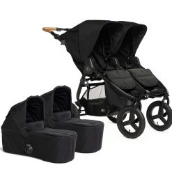 Bumbleride Indie Twin Double Stroller + 2 Bassinet Bundle - Black / Black