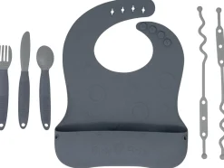 Busy Baby Bungee Bib & Utensil Bundle - Pewter