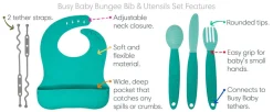 Busy Baby Bungee Bib & Utensil Bundle - Pewter