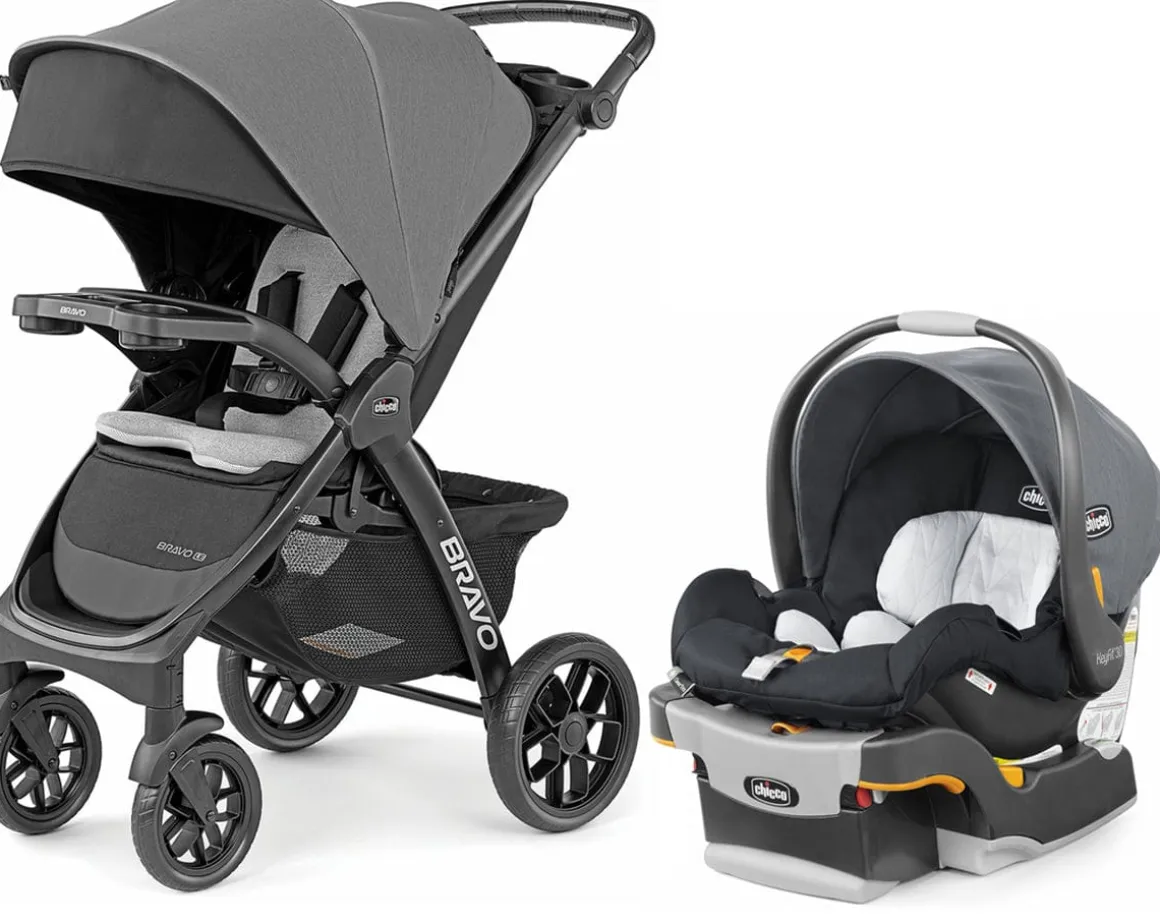 Chicco Bravo LE ClearTex Quick-Fold Stroller + KeyFit 30 ClearTex Travel System Bundle - Pewter