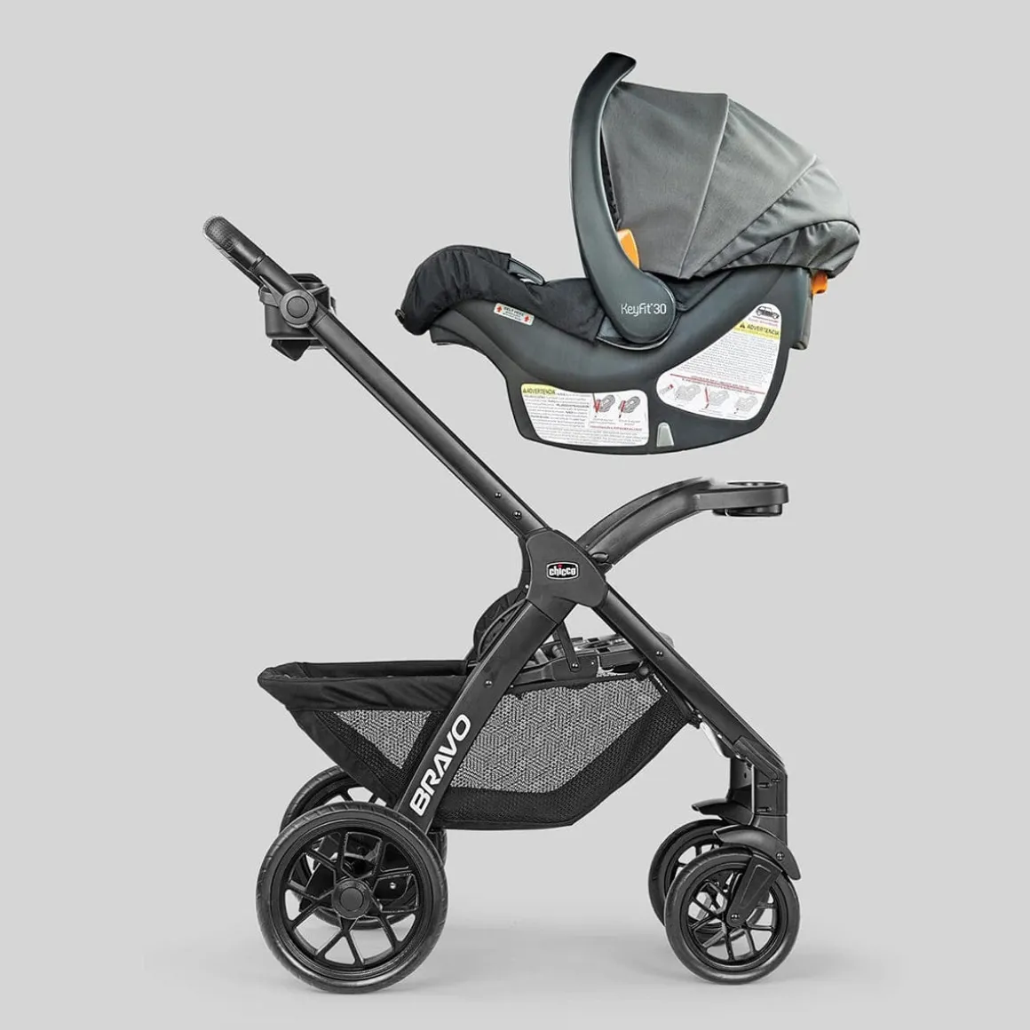 Chicco Bravo LE ClearTex Quick-Fold Stroller + KeyFit 30 ClearTex Travel System Bundle - Pewter