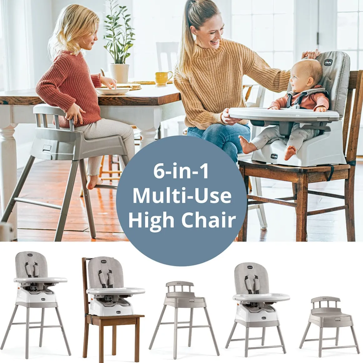 Chicco Stack Hi-Lo 6-in-1 Multi-Use High Chair - Sand