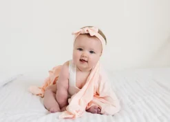 Copper Pearl Knit Headband Bow - Blush
