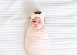 Copper Pearl Knit Headband Bow - Blush