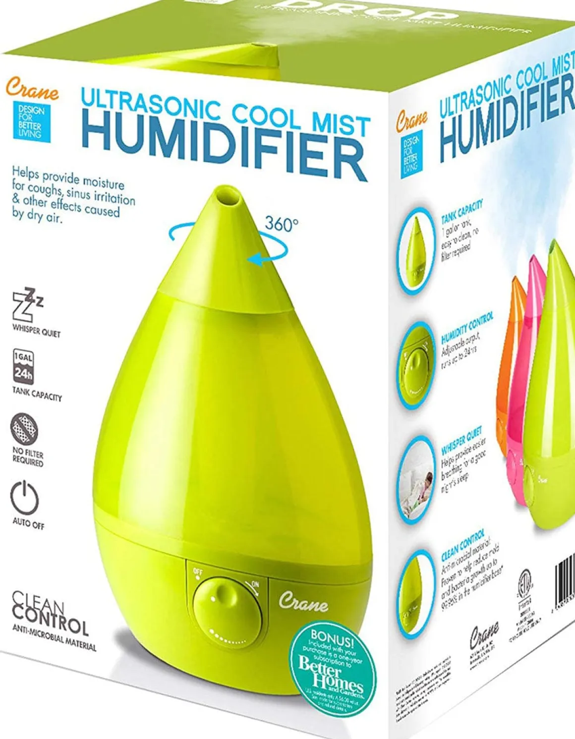 Crane Cool Mist Drop Shape Humidifier - Green