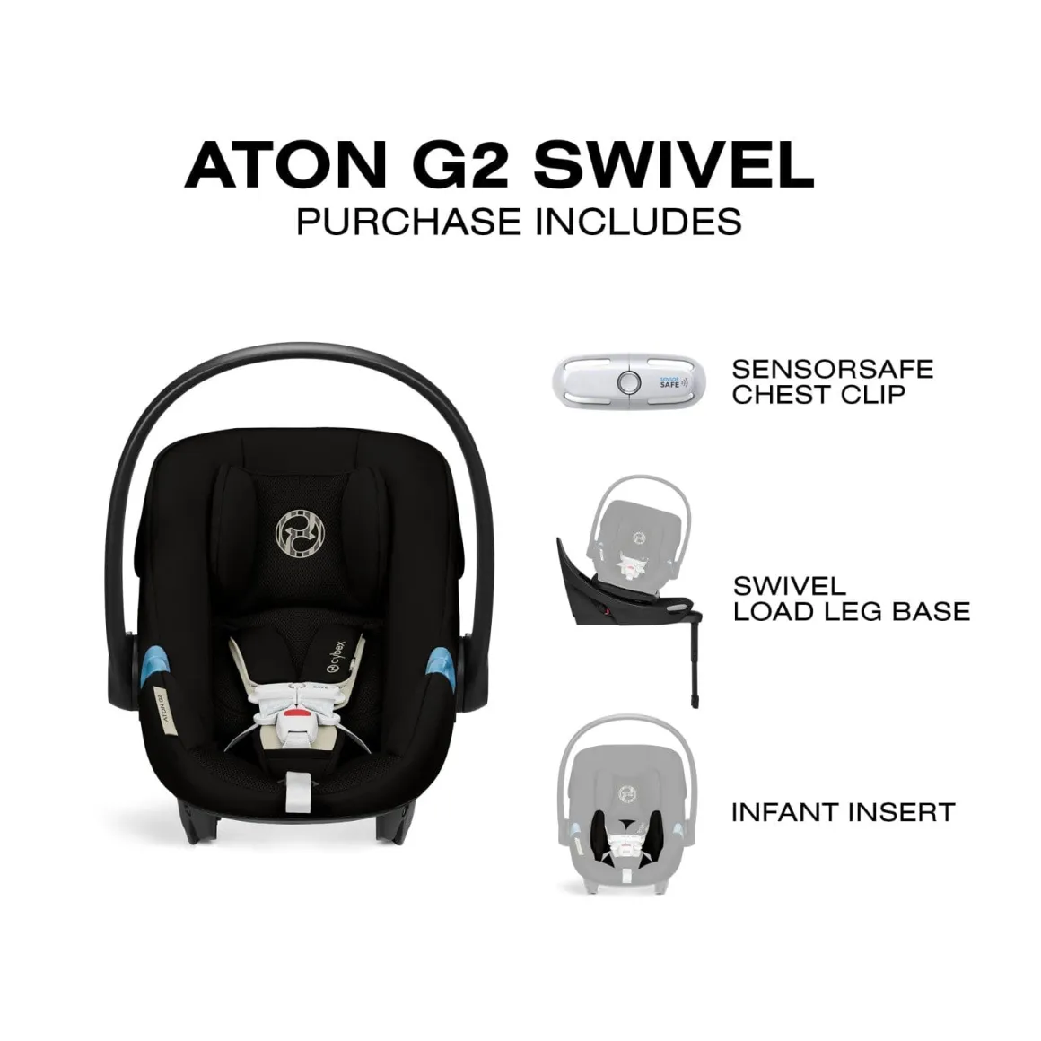 Cybex Aton G2 Swivel Infant Car Seat with Load Leg Base - Moon Black