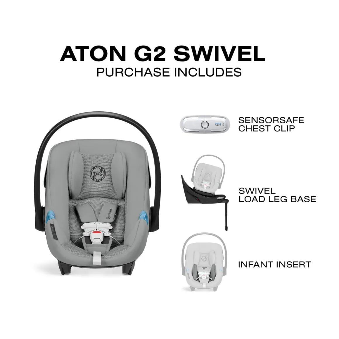 Cybex Aton G2 Swivel Infant Car Seat with Load Leg Base - Stone Grey