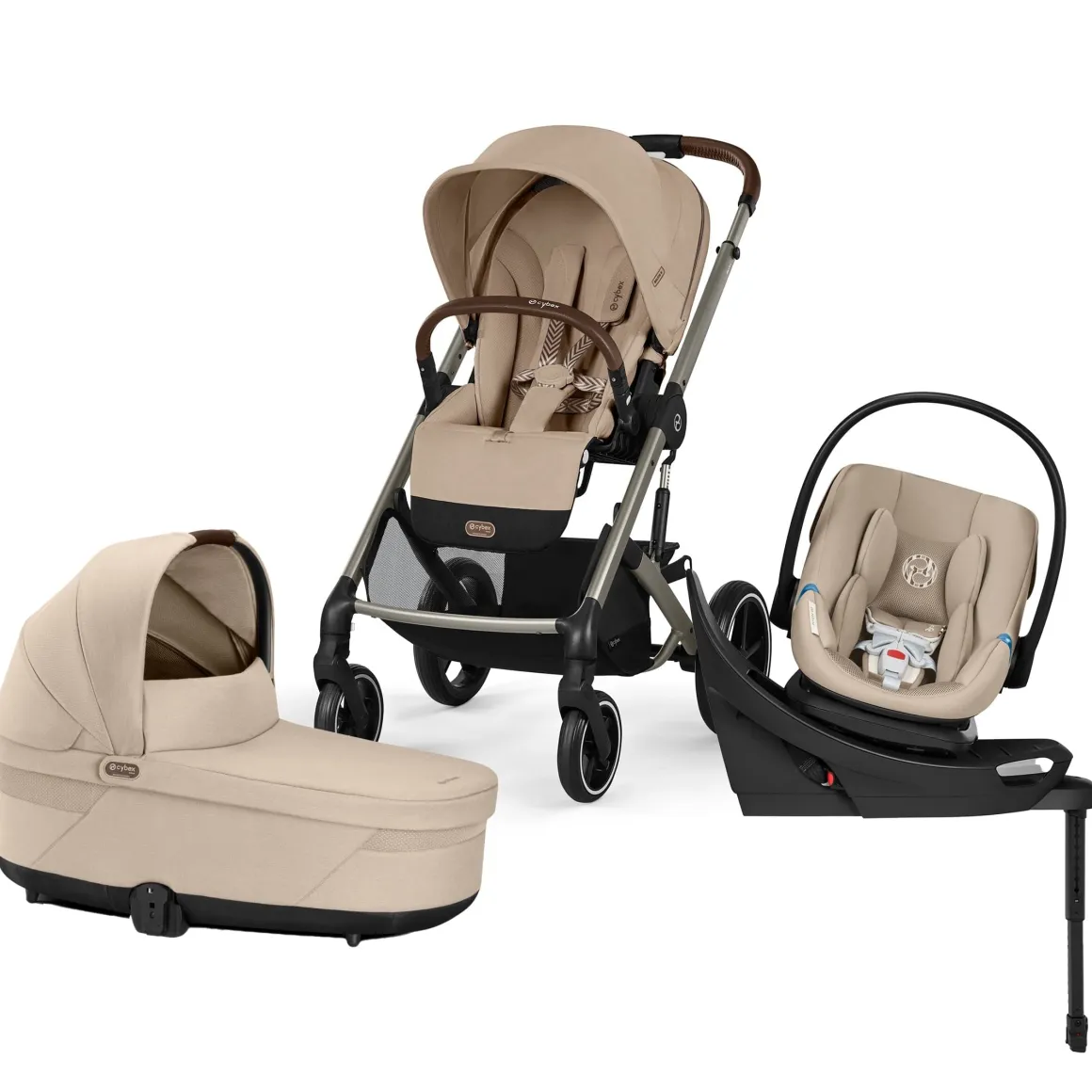 Cybex Balios S Lux + Cot + Aton G2 Swivel Travel System Bundle - Almond Beige
