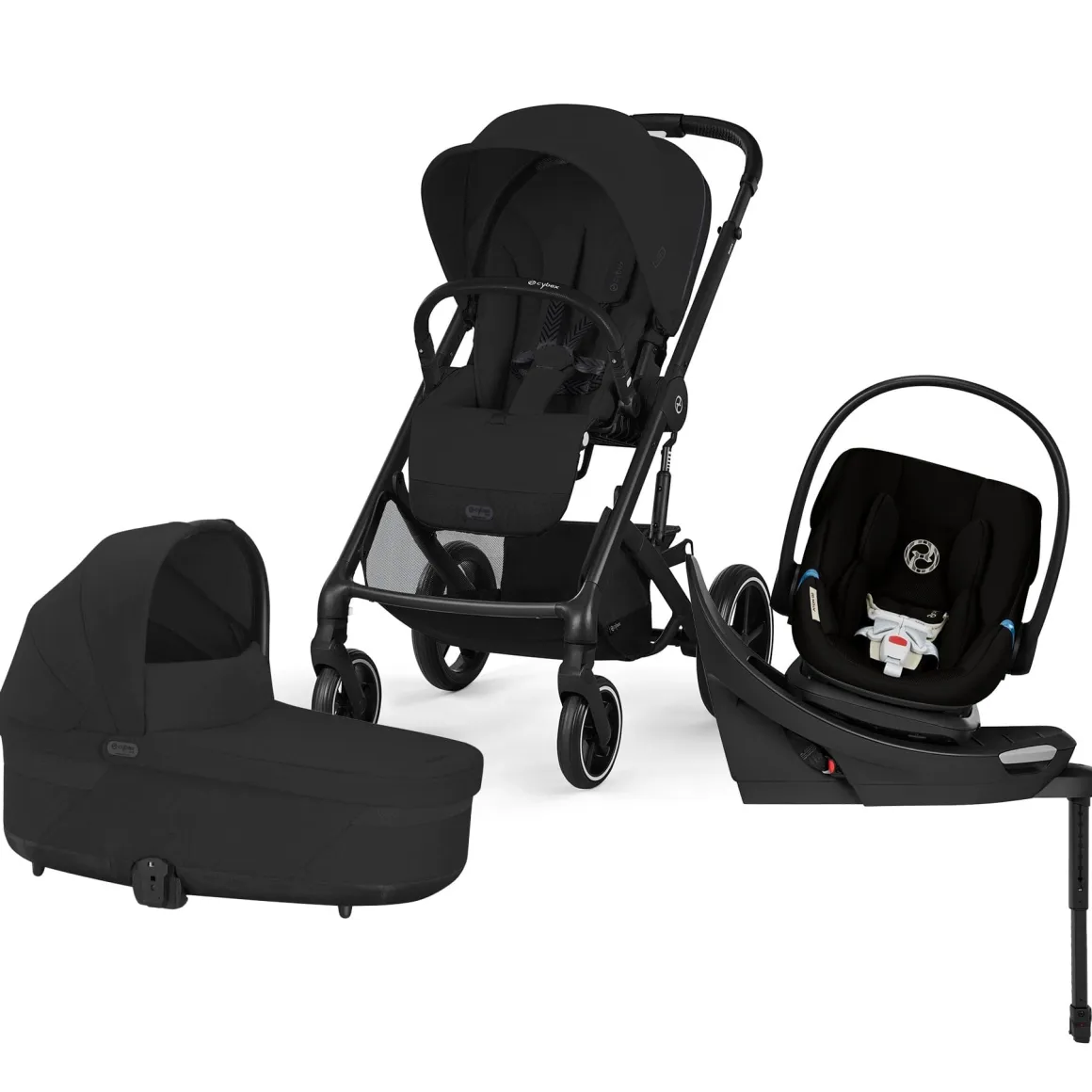 Cybex Balios S Lux + Cot + Aton G2 Swivel Travel System Bundle - Moon Black
