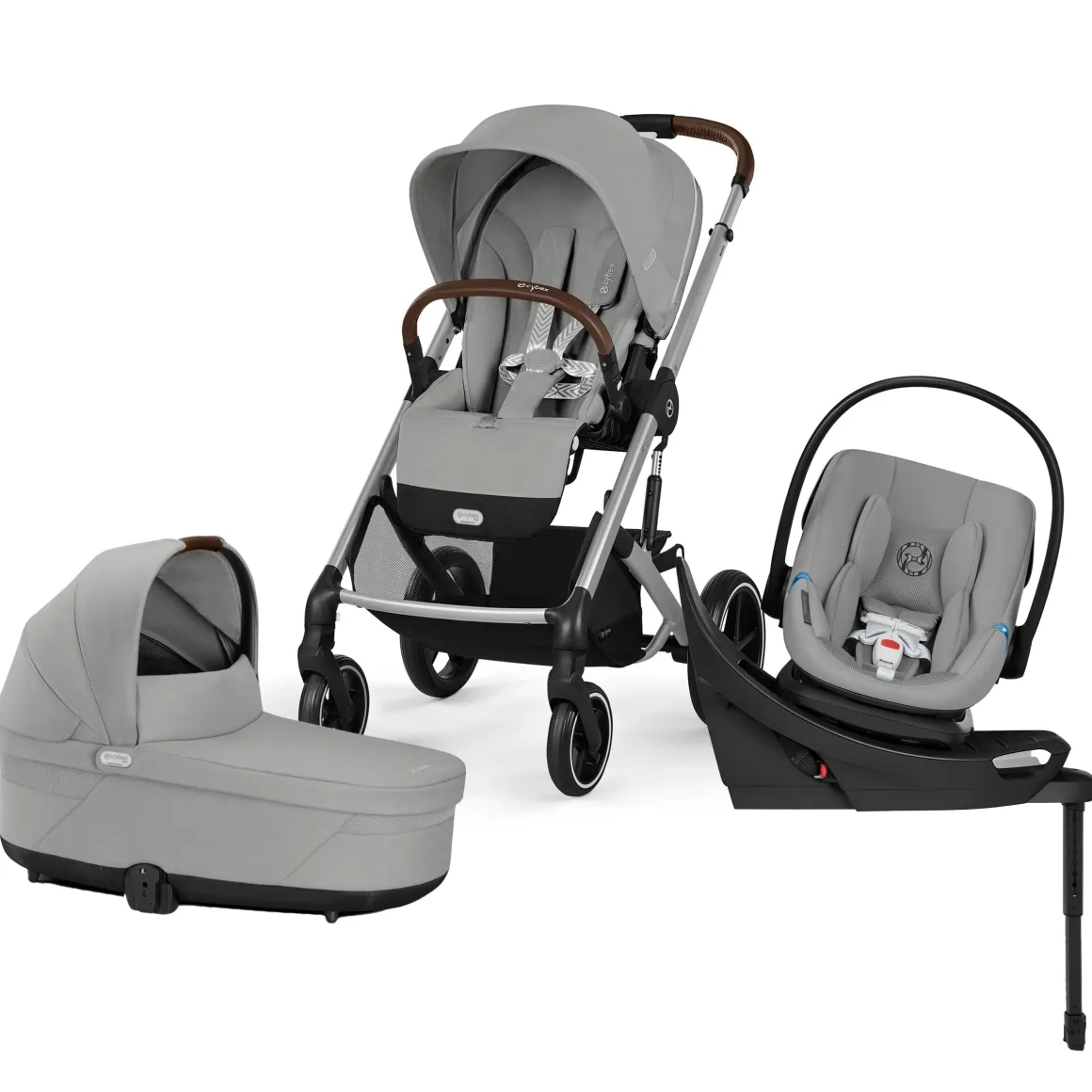 Cybex Balios S Lux + Cot + Aton G2 Swivel Travel System Bundle - Stone Grey