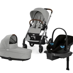 Cybex Balios S Lux + Cot + Aton G2 Travel System Bundle - Stone Grey / Moon Black