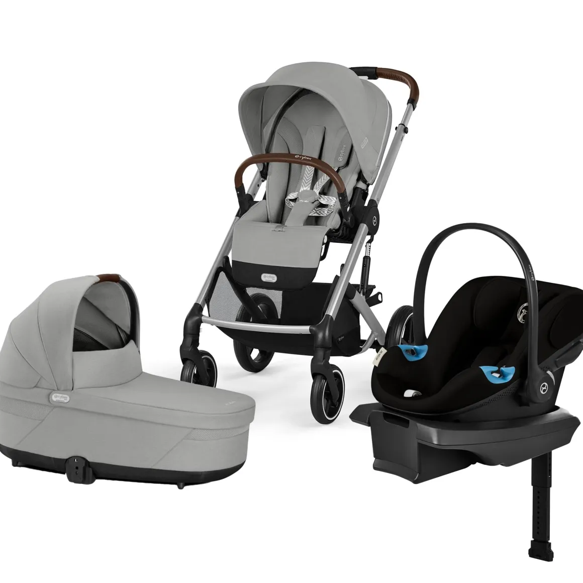 Cybex Balios S Lux + Cot + Aton G2 Travel System Bundle - Stone Grey / Moon Black