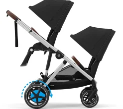 Cybex eGazelle S Electronic Assist Double Stroller Bundle - Silver Frame / Moon Black