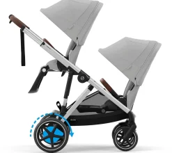 Cybex eGazelle S Electronic Assist Double Stroller Bundle - Silver Frame / Stone Grey