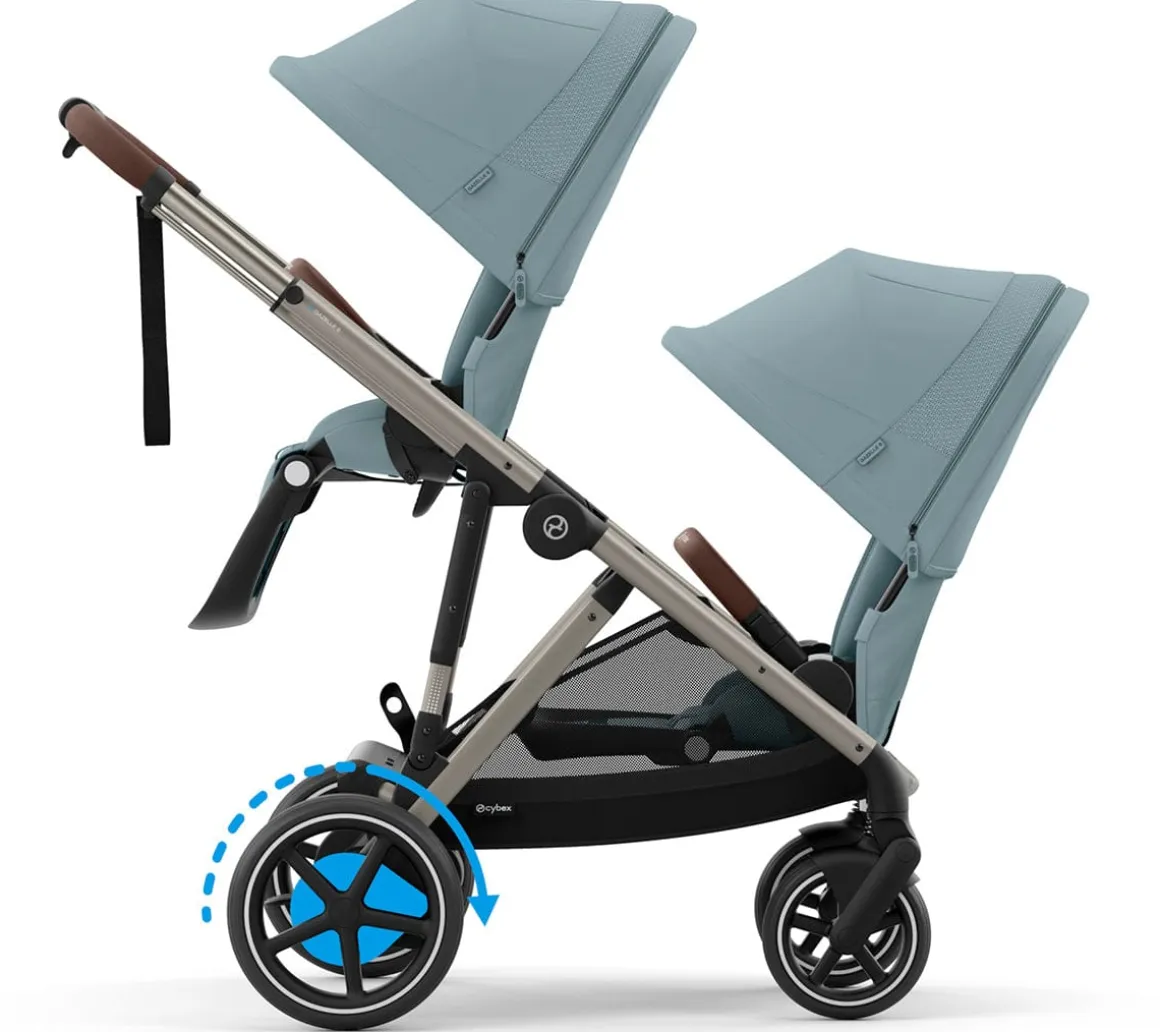 Cybex eGazelle S Electronic Assist Double Stroller Bundle - Taupe Frame / Stormy Blue