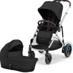Cybex eGazelle S Electronic Assist Stroller + Gazelle S 2 Cot Bundle - Silver Frame / Moon Black