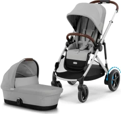 Cybex eGazelle S Electronic Assist Stroller + Gazelle S 2 Cot Bundle - Silver Frame / Stone Grey