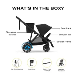 Cybex eGazelle S Electronic Assist Stroller + Gazelle S 2 Cot Bundle - Silver Frame / Stone Grey