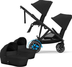 Cybex eGazelle S Electronic Assist Twin Stroller + Cot Bundle - Black Frame / Moon Black