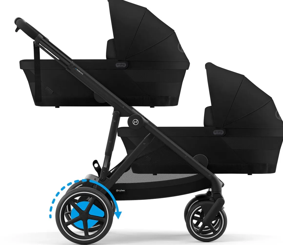 Cybex eGazelle S Electronic Assist Twin Stroller + Cot Bundle - Taupe Frame / Almond Beige