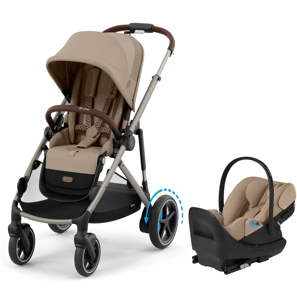 Cybex eGazelle S Stroller + Cloud G Pro Travel System Bundle - Taupe Frame / Almond Beige