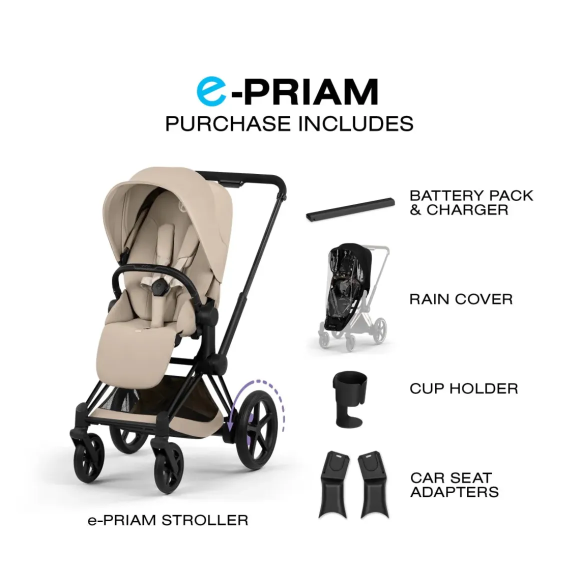 Cybex e-Priam Stroller (2026) - Matte Black Frame / Cozy Beige Lux Seat