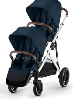 Cybex Gazelle S 2 Double Stroller Bundle - Silver Frame / Ocean Blue