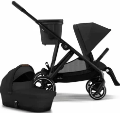 Cybex Gazelle S 2 Single-to-Double Stroller + Cot Bundle - Black Frame / Moon Black