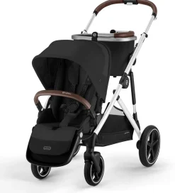 Cybex Gazelle S 2 Single-to-Double Stroller + Cot Bundle - Silver Frame / Moon Black