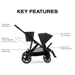 Cybex Gazelle S Single-to-Double Stroller - Black Frame / Moon Black