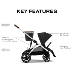 Cybex Gazelle S Single-to-Double Stroller - Silver Frame / Moon Black
