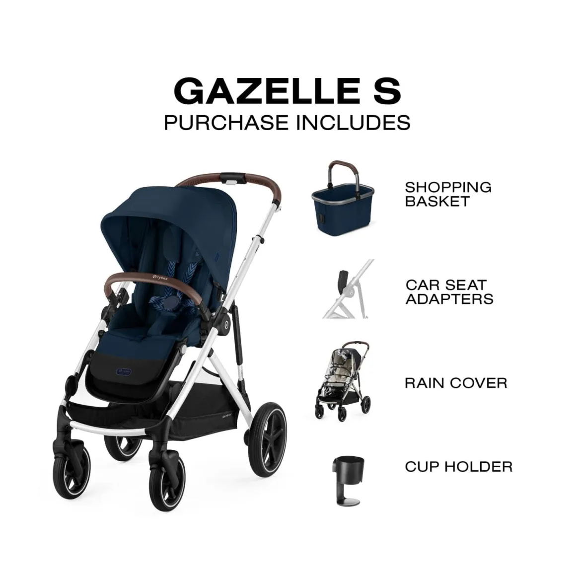 Cybex Gazelle S Single-to-Double Stroller - Silver Frame / Ocean Blue