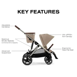 Cybex Gazelle S Single-to-Double Stroller - Taupe Frame / Almond Beige