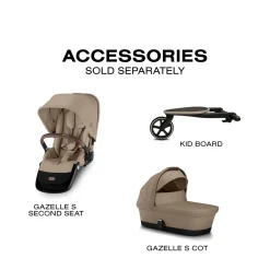 Cybex Gazelle S Single-to-Double Stroller - Taupe Frame / Almond Beige