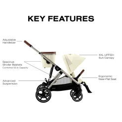 Cybex Gazelle S Single-to-Double Stroller - Taupe Frame / Seashell Beige